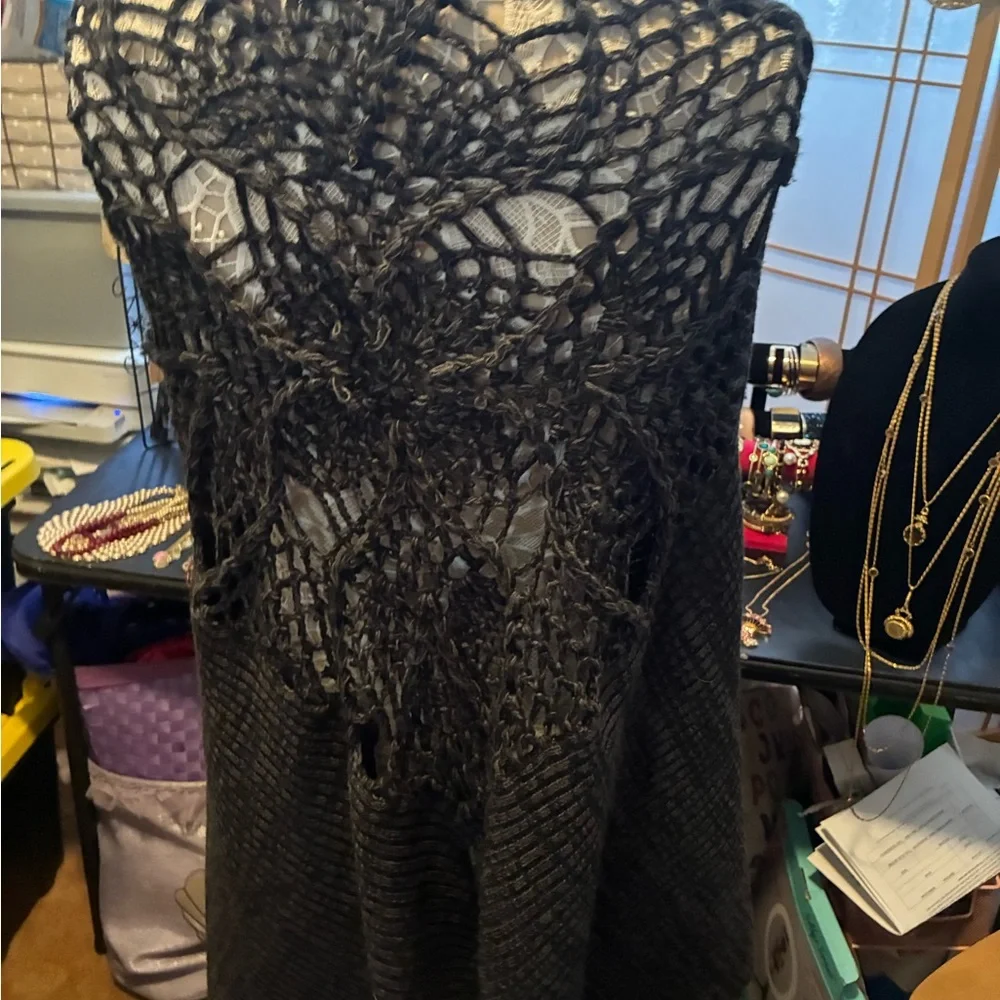 Free People Charcoal Gray Poncho Sweater - Picture 2 of 3